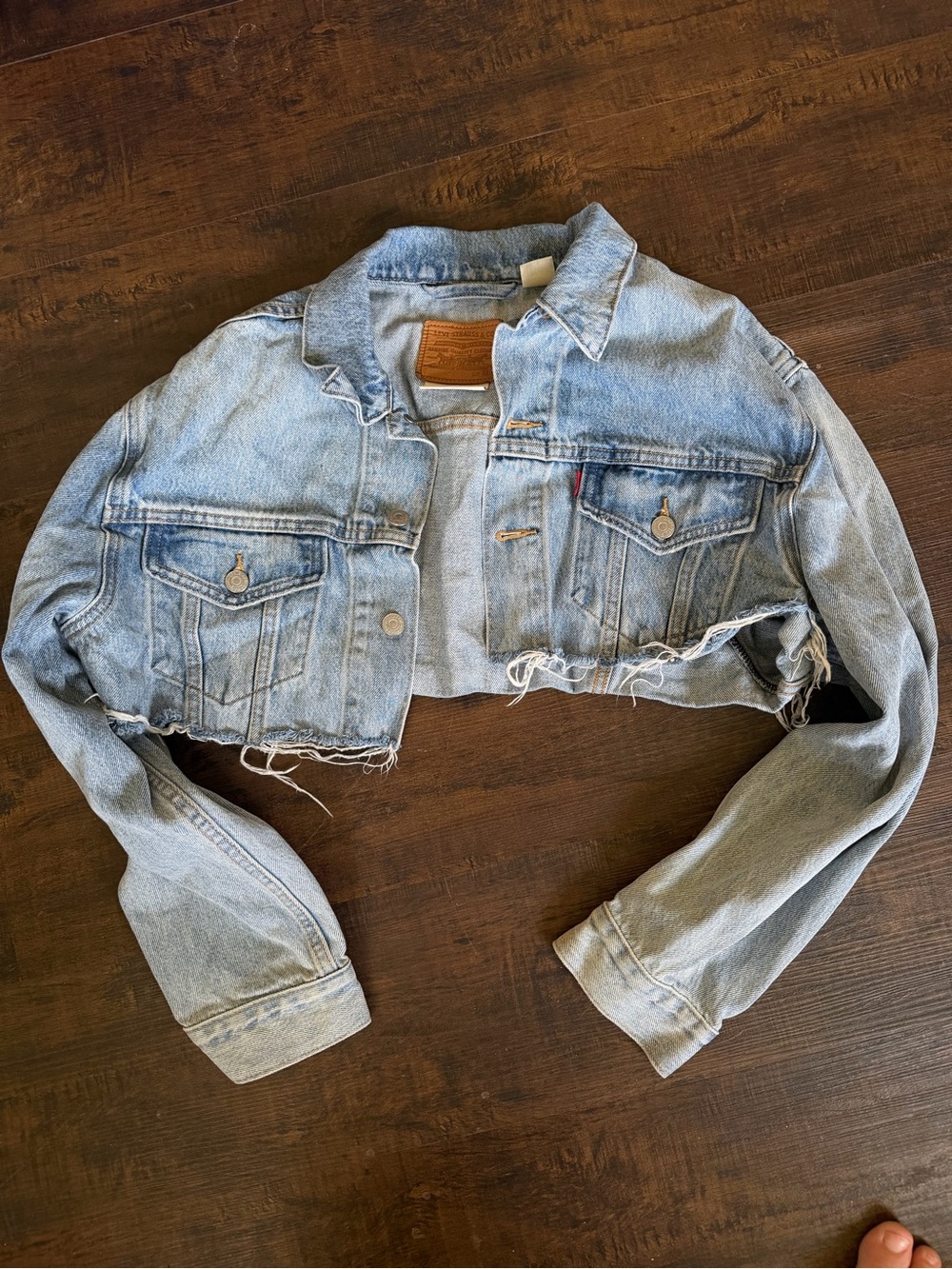 Levi's Light Blue Distressed Cropped Denim Jacket